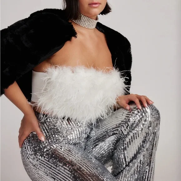 12th Tribe Ivory Feathered Bandeau - Picture 2 of 8